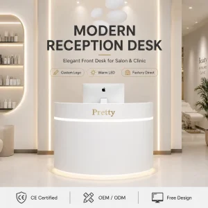 Small White Modern Wood Customized Color Custom Size Round Hotel Beauty Salon Reception Desk Curved Commercial Front Desk