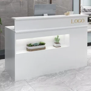 Small White Wood Reception Desk for Beauty Salons, Barber Shops, Nail Salons, and Spas