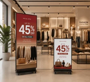 Smart WiFi P1.86 GOB Mobile Folding LED Poster Screen Animation For Fashion Retail Store Elevator Window Dynamic Advertising