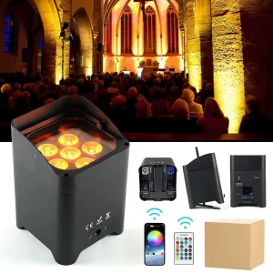 Smartbat LED Wash Uplight 6x18w Battery Par Spotlights Truss Dmx512 RGBWA+UV Wireless for Dj Wedding