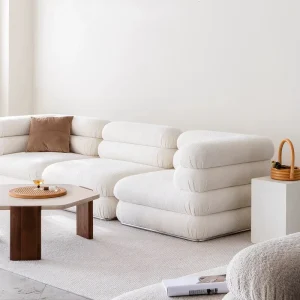 Sofa Creamy Style Alpaca Wool White Fabric Stainless Steel Place Block Tofu Block Module Pieced Lazy Three Seater