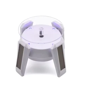 Solar-Powered 360° Rotating Display Stand with LED Light for Jewelry, Watches, and Phones