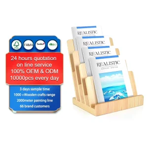 Solid Pine Wood 4-Tier Brochure, Greeting Card and Magazine Display Rack for Office Desks and Counters
