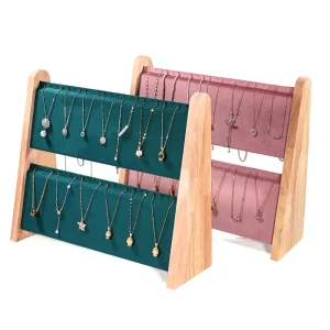 Solid Wood 2-Tier Velvet Necklace Display Stand