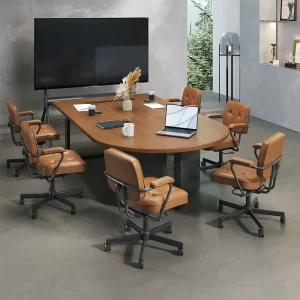 Solid Wood 6-Person Oval Meeting Table and Chair Set with Socket