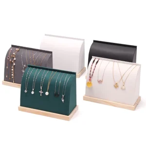 Solid Wood Base PU Leather Velvet Jewelry Organizer Rack for Pendant Bracelet and Necklace Display
