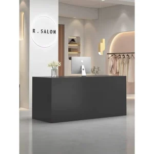 Solid Wood Black Reception Desk Cashier Counter for Beauty Salon Hotel