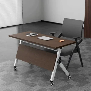 Solid Wood Foldable Conference Table with Metal Legs for Home and Office