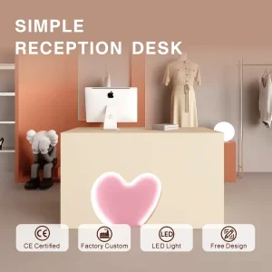 Solid Wood Minimalist Reception Desk with Drawer for Beauty Salon Small Counter Table Heart Shaped