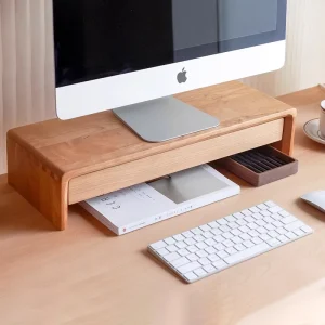 Solid Wood Monitor Stand Riser with Drawer and Computer Desk Organizer