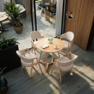 Solid Wood Round Negotiation Table and Chair Set with 4 Chairs