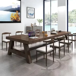 Solid Wood Slab Office Table and Chair Set Rectangular Negotiation Desk Workstation