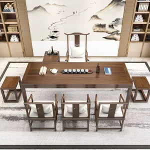 Solid Wood Square Tea Table Coffee Table and Chair Combination Chinese Zen Design for Home or Office
