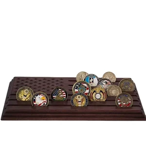 Solid Wood Stepped Commemorative Coin and Badge Display Rack for Desktop