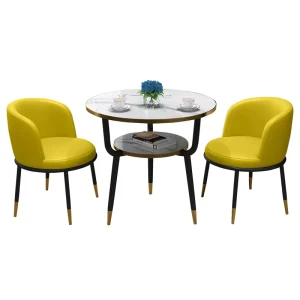 Solid Wood-Top Rock White Negotiation Table and Chair Combination Small-Home Dining Furniture Set