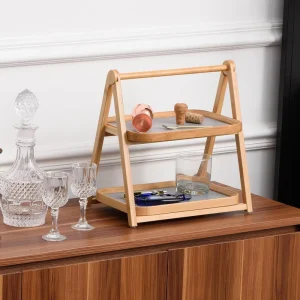 Solid Wood Two-Tier A-Frame Desktop Display Rack for Snacks, Pastries, and Cosmetics