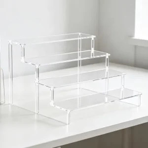 Space Saving Lightweight Multi layer Clear Acrylic Cosmetic Display Rack with Easy Assembly Desktop Vertical Stand