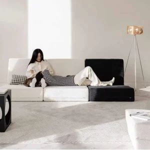 Square Extendable Convertible Fabric Modular Sofa with High-Density Sponge Filling