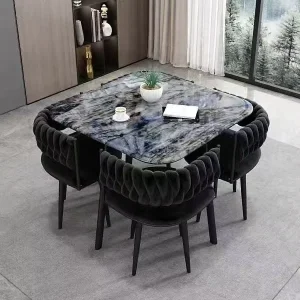 Square Marble-Top Dining Table Set with 4 or 6 Chairs