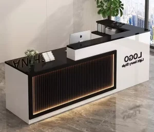 Square Wood Reception Desk with LED Storage Cabinet for Office Building Beauty Salon
