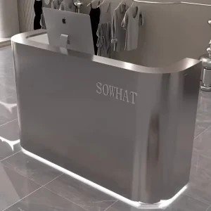 Stainless Steel Reception Desk with LED Light for Nail Salon