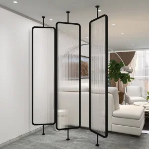 Stainless Steel Screen Room Divider Decorative Partition with Art Tempered Glass