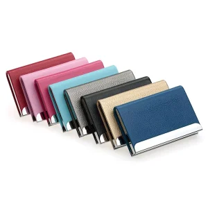 Stainless Steel and PU Leather Business Card Holder Slim Metal Credit Card Case for Men and Women