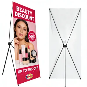 Steel Base X Banner Stand with 60x160cm and 80x180cm Sizes, Weatherproof, Custom Colors