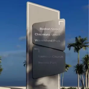 Steel Monument Directional Illuminated Signboard Guide Tower Standing Pylon Sign for Shopping Centers