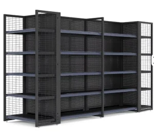 Steel Perforated Display Stand End Side Supermarket Shelf Supermarket Rack Storage Shelves for Retail Store Organization