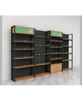 Steel-Wood Supermarket Gondola Rack Single or Double-Sided Display Stand Custom Size