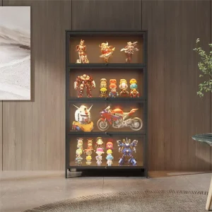 Steel and Glass Display Cabinet with LED Lighting for Collectibles and Decor