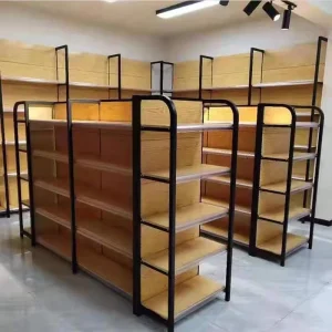 Steel and Wood Light-Duty Jewelry Display Rack with Perforated Shelves