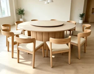 Stone Round Dining Table with 10 Chairs
