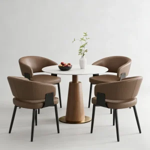 Stone Slab Negotiation Table and Five Chairs Set for Small Office Reception