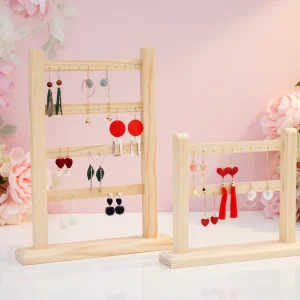 Store Women’s Stud Earring Rack Display Rack 4 Layers of Jewelry Display Props Wooden Jewelry Rack Props