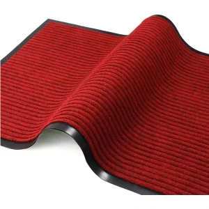 Striped Loop Pile Woven Polyester Door Mat with PVC Backing for Indoor and Outdoor Use