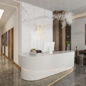 Sundo High Quality Small Beauty Salon Front Desk Reception Counter Bar Luxury Led Nail Salon Reception Desk for Salon