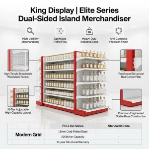 Supermarket Gondola Display Rack with Modular Retail Shelves