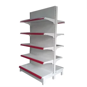 Supermarket Light-Duty Wood and Steel Display Shelf with LED Lighting
