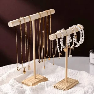 T-Shape Wooden Display Stand Rack with Multifunctional Desktop