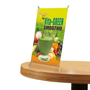 Tabletop Mini X Banner Stand with Iron Pole & Plastic Connector CMYK Digital Printing for Advertising and Promotion