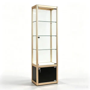 Tall Glass Display Cabinet with Locking Base and Integrated LED Top Lighting for Collectibles