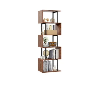 Tall S-Shaped Geometric Bookcase Display Shelf Wood Metal Room Divider Rack