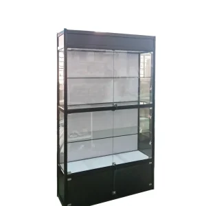 Tall Sectional Glass Jewelry Display Cabinet with Bottom Storage and Lighting