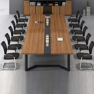 Teak Office Desk Extension and Conference Negotiation Table with Chairs