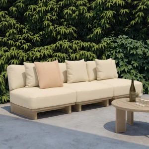 Teak Wood Outdoor Armless Modular Sofa for Courtyards, Hotels, Parks, and Villas