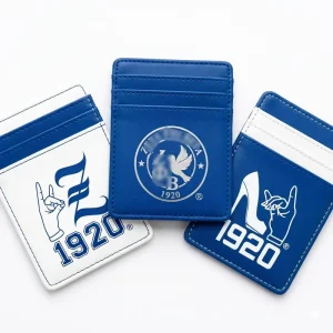 Textured Leather Greek Letter Gift Card Holder in Royal Blue and White