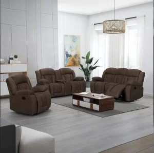 Three-Seat Modular Recliner Sectional Sofa with Massage, Cooling, Wood Frame, and Remote Control
