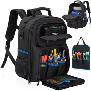 Tool Backpack Heavy Duty Tool Bag with Padded Shoulder and Removable Tool Organizer Water Resistant Work Backpack